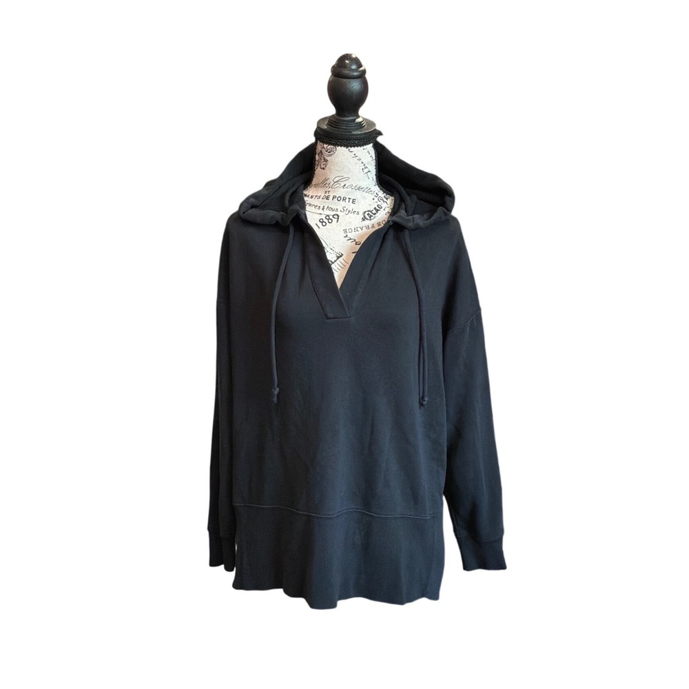 Lou & Grey Black Split V-Neckā Hoodie French Terry Oversized Sweatshirt Medium